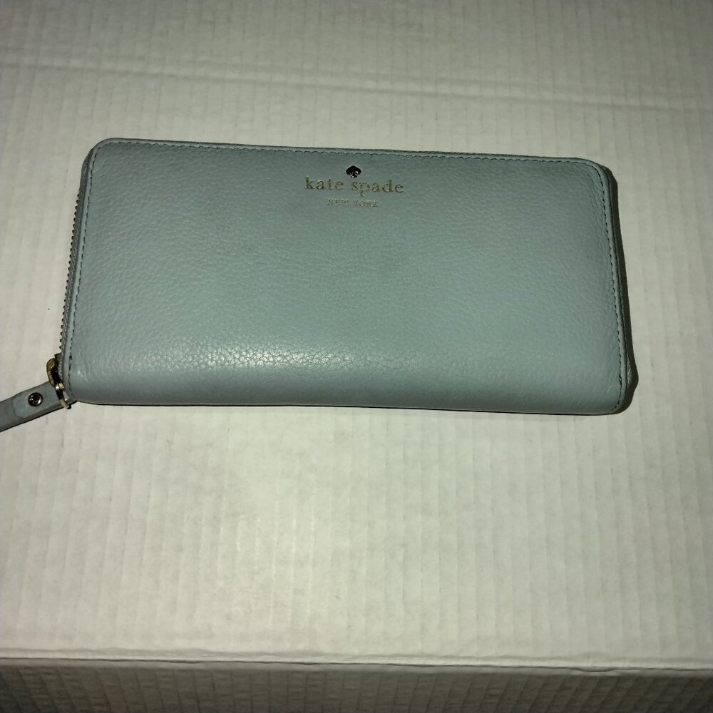 Kate Spade New York Zip Around Wallet, Travel Organizer, Pebbled Blue Leather